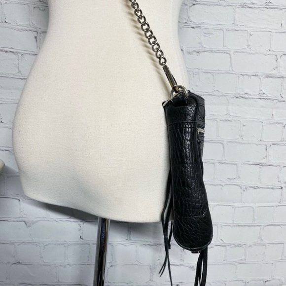 Rebecca Minkoff Tri Zip Leather Crossbody Bag Chain Strap Black Studded Moto - Picture 6 of 11